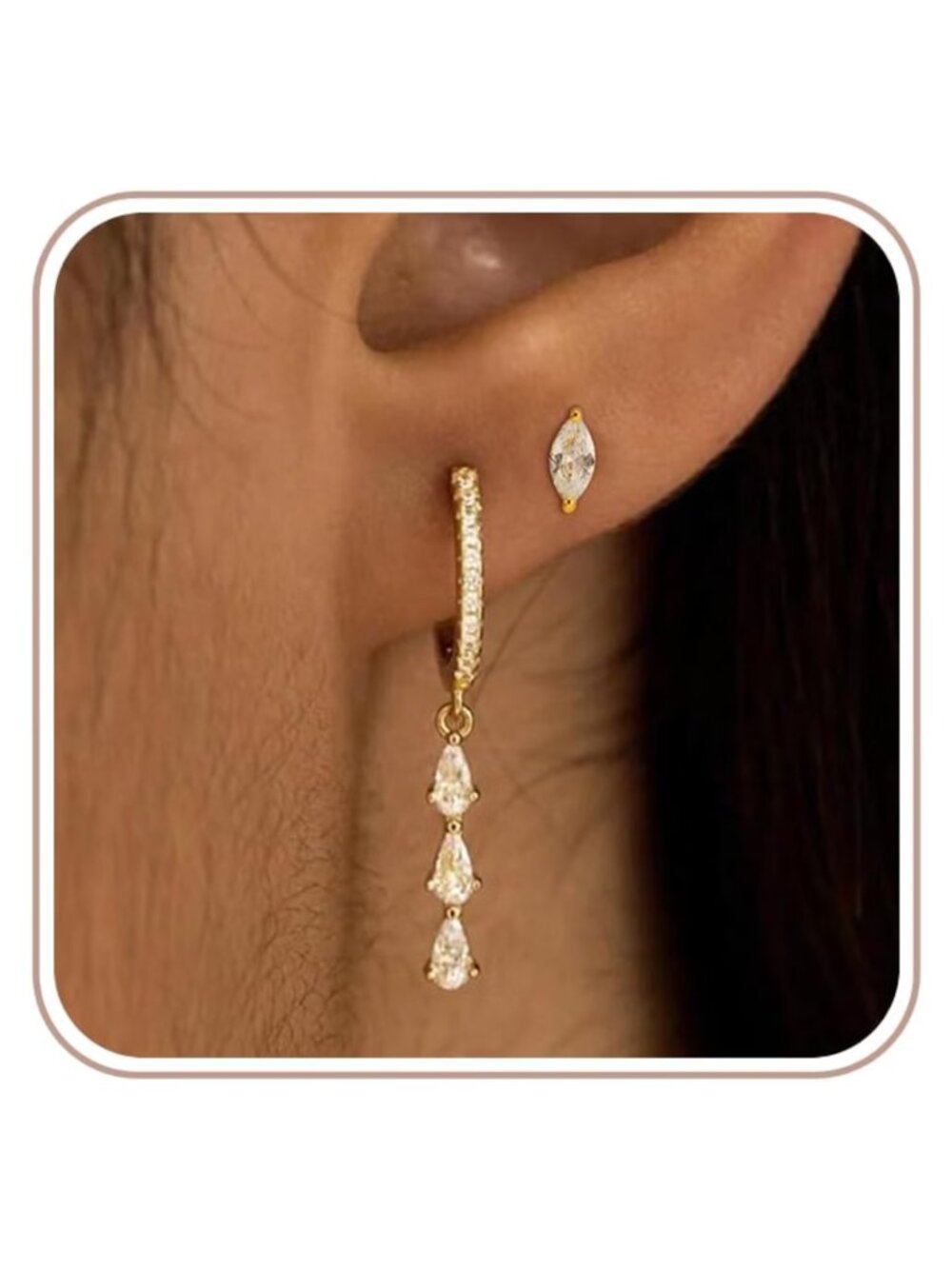 14k Gold Plated Huggie Hoop & Drop Dangle Earrings Set Hypoallergenic